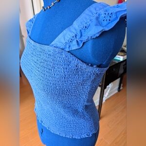 Blue Smocked Sleeveless Top